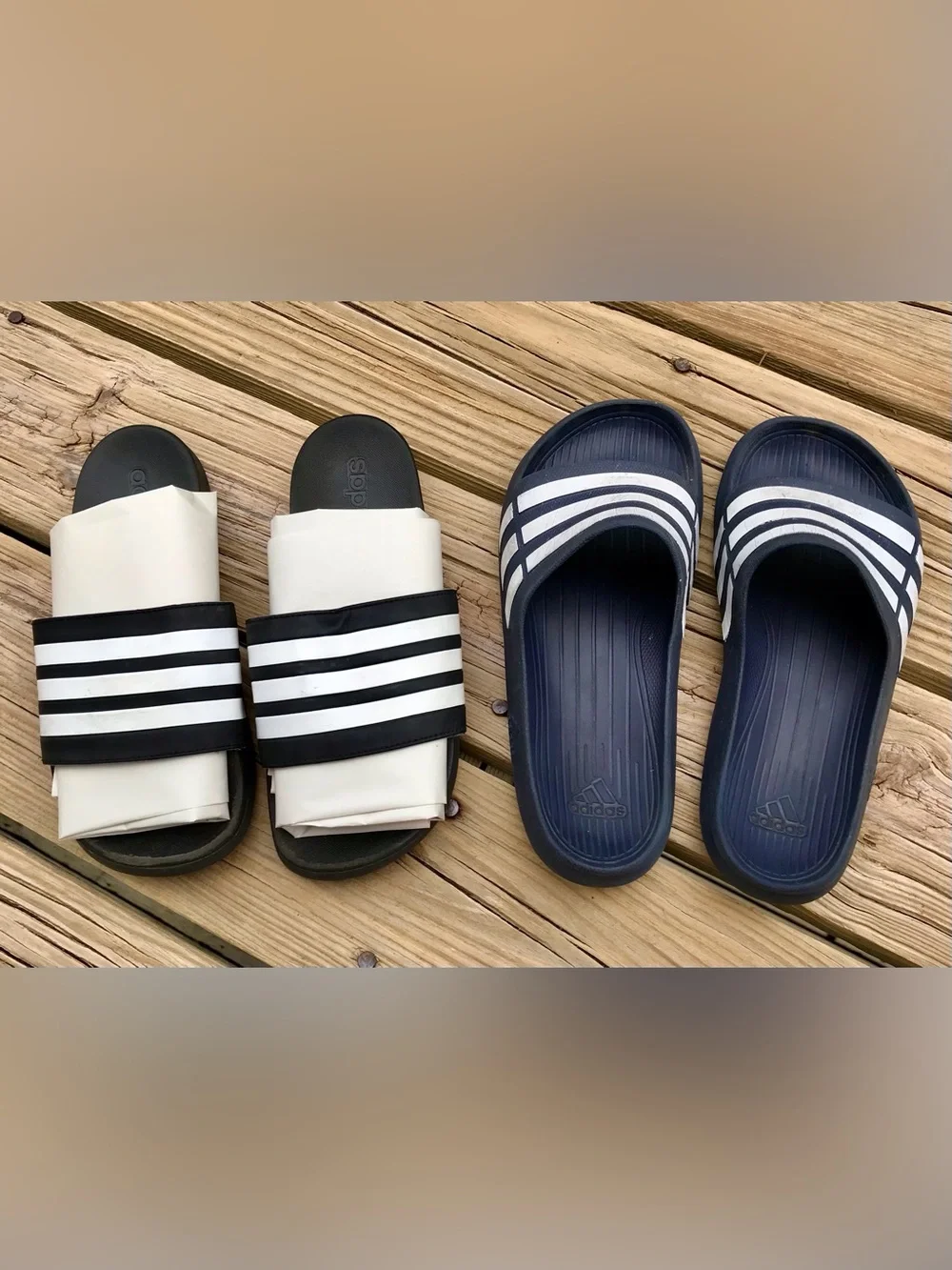 2 Pair Mens 6 7 Womens 8 9 ADIDAS Black Navy Blue Stripe Slide Sandals